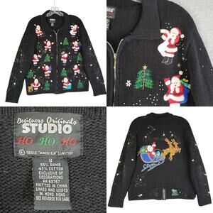 Designers Studio Originals Vtg Sweater Black Size Small Christmas ugly Santa